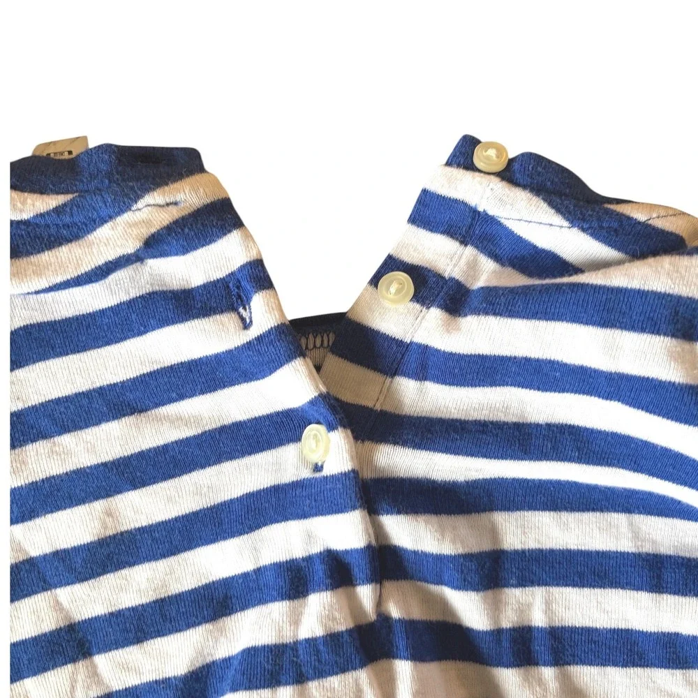 Ralph‎ Lauren Baby Blue Striped Long Sleeve Ruffle Button Back Shirt 24M